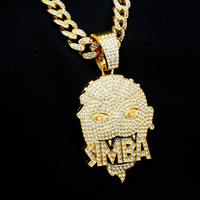 Pendentif Lettre Tête de Lion Cartoon en Alliage Or et Argent Bicolore, Bijou Hip Hop Bling Bling Iced Cuban Link Unisexe Anime pour Cadeau de Fête