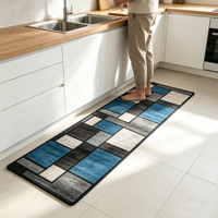 Geometric Kitchen Runner Rug Non Slip Backing Stain Resistant Washable Polyester Low Pile Floor Mat Modern Farmhouse Oil-Proof