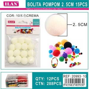 Palline Pompom ILAN 2,5 cm Colore Crema Decorazione Artigianale 15 Pezzi - Product Image 3