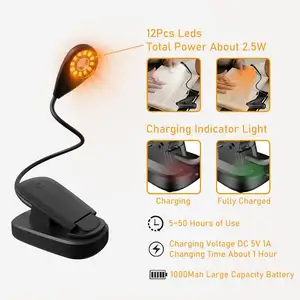 Zeitregelungsfunktion Buchlampe No Blu-Ray Mini-USB wiederaufladbare Buchlesellampe im Bett On-Clip Led-Buchlampe
