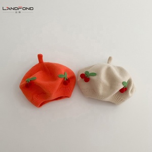 Landfond accesorio otoño-invierno Bebé niñas lindo cereza decoración boinas gorra de punto sombrero de <span class=keywords><strong>pintor</strong></span> - Product Image 3
