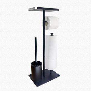 Modern Iron Anti-rust Multifunctional Toilet Brush Rack Black Floor Toilet Paper Rack Punch-Free Bathroom Finishing Rack Hotel - Product Image 5
