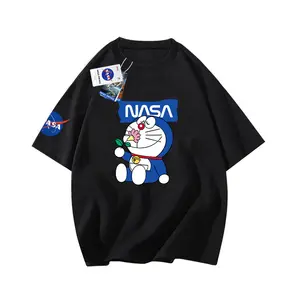 Nasa swoce co-markalı japon karikatür cat kedi trendy marka gevşek kısa kollu erkek t-shirtü ve kadınlar saf pamuk rahat