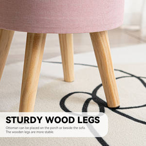 Pouf de rangement rond moderne fait main et écologique, revêtement en lin, pieds en bois robustes, grand espace de rangement, tapis de sol pour appartement - Product Image 5