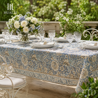 Nappe HuaLai 60x102 pouces en polyester effet coton, motif floral damassé vintage avec bordure, idéale pour mariages et dîners sur mesure