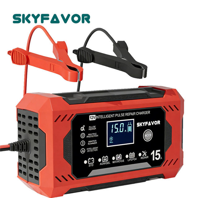 Factory Intelligent Smart Car Battery Charger 12V 15A Truck Motorcycle Battery Charger 12V Automatic Lead-Acid Battery Charger