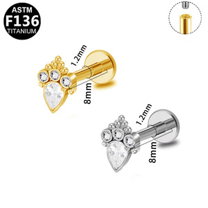 <b>Titanium</b> Beauty F136 <b>Titanium</b> Lip <b>Stud</b> Earrings Teardrop Marquise Zirconia Crown Heart Shape Internal Thread Piercing Jewelry - Product Image 5