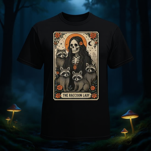 T-shirt The Raccoon Lady Tarot Card, noir, unisexe, taille adulte - Product Image 3