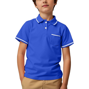 Polo en coton pour enfants toutes saisons, manches courtes, poche poitrine, tissu de poids moyen, confort toute l'année, pour la maison, les voyages ou les jeux en intérieur - Product Image 4
