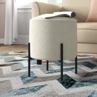 Tabouret rond en velours tufté de luxe, peu encombrant, repose-pieds, pouf avec pied en métal pour le salon