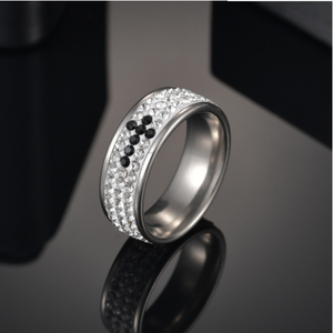 Anelli Classici Europei in Acciaio Inossidabile con Lettere Bibliche, Fascia Nera Argento Oro Rosa, Anello con Croce di Gesù e Preghiera - Product Image 4