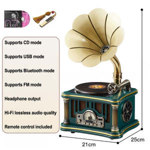 Promotion : Tourne-disque de bureau rétro avec lecteur CD personnalisé, USB, Bluetooth, radio FM, 3 vitesses, pour la lecture audio à domicile, en bois et métal - Product Image 6