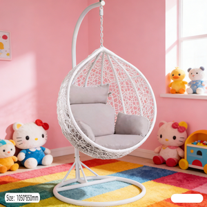 Sedia a dondolo sospesa da esterno a due posti Ikeal, sedia a dondolo doppia a forma di uovo con supporto, sedia a dondolo da giardino in rattan a forma di nido d'uccello con seduta in vetro per bambini - Product Image 4