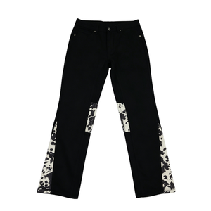 Pantalon en jean noir uni ample et évasé, tendance, avec patchwork imprimé vache sur les poches et les jambes, style Y2K rétro street hip - Product Image 3