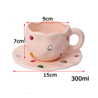 Tasses à café en céramique faites à la main de 300 ml de haute qualité avec soucoupe irrégulière et ensemble de vaisselle en poterie façonnée à la main effet diamant