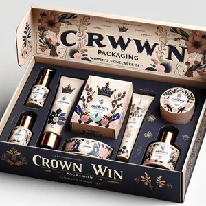 Crown win conjunto de embalagens para cuidados com o corpo, cosméticos, cosméticos orgânicos, embalagens magnéticas dobráveis, caixas de papel biodegradáveis para presente