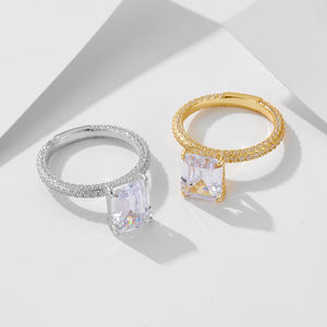 S925 Sterling <b>Silver</b> Platinum Plated Full Diamond Ring Set Wedding & Party Lab Diamond Combination <b>Suit</b> Ring - Product Image 3