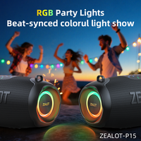 Enceinte portable ZEALOT P15 50W, enceinte sans fil étanche IPX6 avec 2 caissons de basses, lumière RGB, TWS, carte TF/USB/AUX pour l'extérieur