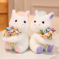 Peluche Mouton Rose Brodé Super Doux avec Lamination Brillante, Poupée Créative en Forme de Bouquet, Rembourrage Coton PP, Doudou Confortable