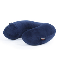 Oreiller de voyage démontable Portable oreiller de cou gonflable en forme de U masque pour les yeux bouchons d'oreilles polyester lavable pour voyage en avion