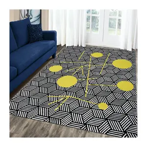 Geometric design modern style handmade rug black/beige/yellow wool rug