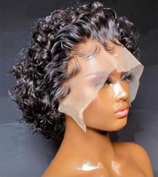 Perruques en cheveux humains bouclés courts de type pixie cut, perruques à dentelle transparente, perruques à ondulation profonde super bon marché, vente en gros