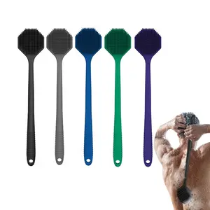 17-Inch Multifunctional Octagon Silicone Body Shower Scrubber Double-Sided Bath Shower Brush with Long Handle for Bathroom Use