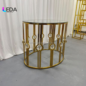 Table basse ovale en acier inoxydable avec plateau en verre transparent de haute qualité LEDA, meubles d'intérieur, décoration de mariage, CkaeTable - Product Image 4