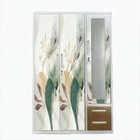 Armoire métallique moderne imprimée à 3 portes avec portes en verre et miroir, meuble pliable pour chambre et salon avec tiroirs