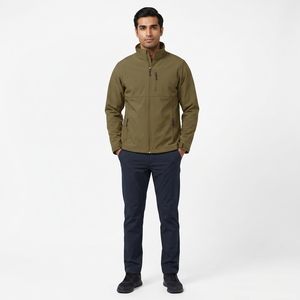 OEM Customized Logo Breathable Waterproof Hooded Wear <b>Men</b> Adjustable Ham Stand Collar <b>Canvas</b> Softshell <b>Jacket</b> - Product Image 1