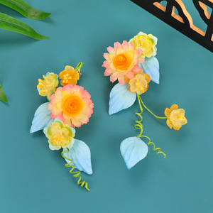 Nouvelle Coiffe Hanfu Fleur de Tournesol Dégradé Rose-Jaune Faite à la Main Originale 2025 avec Motif Floral Perforé - Product Image 1