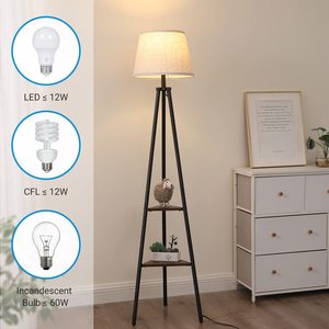 Công nghiệp thường vụ lưu trữ đèn phòng khách màu be Linen bóng râm Tripod Đèn sàn với kệ - Product Image 5