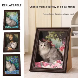 Mona Lisa inspiré la peinture à l'huile tridimensionnelle nid de chat cadre photo remplaçable planche à gratter pour chat arbres à chat grattoir - Product Image 4