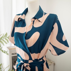 Tương Phản In Ấn Giản Dị Dresses V Cổ Ngắn Tay Áo Lần Lượt Xuống Cổ Áo Voan Ăn Mặc Pháp Tea <span class=keywords><strong>Break</strong></span> Phong Cách Quần Áo Cho Phụ Nữ - Product Image 3