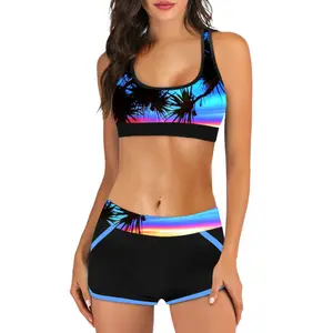 new European and American foreign trade swimsuit set edition printed wide strap women split bikini