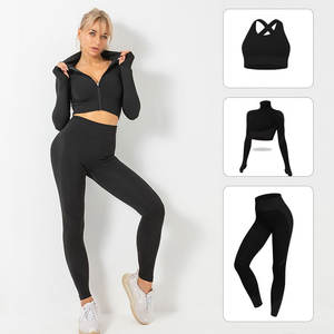 Conjuntos Deportivos de 3 Piezas <span class=keywords><strong>para</strong></span> Mujer al por Mayor: Leggings de Cintura Alta, Top Corto y Camiseta de Manga Larga <span class=keywords><strong>para</strong></span> <span class=keywords><strong>Gimnasio</strong></span> - Product Image 6