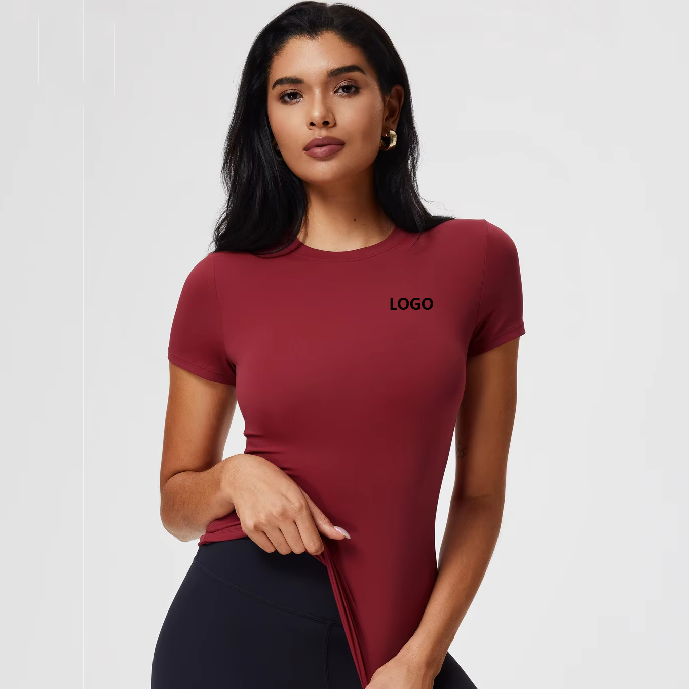 New OEM Wholesale Plus Size Soft Solid Color Breathable Short Sleeve T-Shirts Women Summer Slim Fit Fitness Sports Naked Yoga Top
