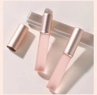 Pinceau à lèvres de poche avec capuchon mini, tête ronde, capuchon or champagne, manche rose et blanc, applicateur de gloss portable