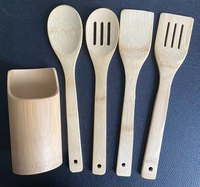 Lot de 5 ustensiles de cuisine écologiques jetables en bambou (spatule et cuillère) résistants à la chaleur pour la cuisson et les salades – Vente en gros
