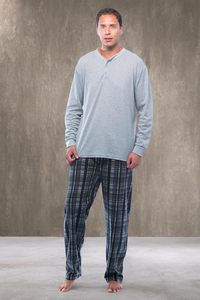 Conjunto de <span class=keywords><strong>Pijama</strong></span> para <span class=keywords><strong>Hombre</strong></span> 100% Poliéster con Camiseta Térmica Henley de Manga Larga y Pantalones de Forro <span class=keywords><strong>Polar</strong></span> - Product Image 4