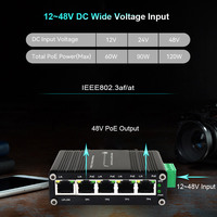 Mini Switch PoE Industrial de 5 Puertos Gigabit y 30W, Switch de Fibra PoE+ Reforzado IEEE 802.3af/at de 30W, 12V-48VDC