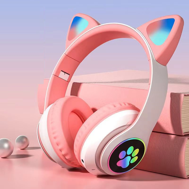 Cheap Children LED Cat Ears Headset Wireless BT Cute Headphones for Kids Gift Noise Cancelling