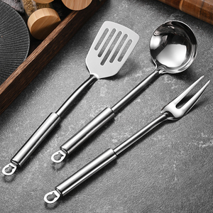 Venta al por mayor <span class=keywords><strong>utensilios</strong></span> para el hogar de acero inoxidable mango plano pequeña pala sopa Shell carne tenedor <span class=keywords><strong>Camping</strong></span> viaje utensilio de <span class=keywords><strong>cocina</strong></span> portátil - Product Image 1