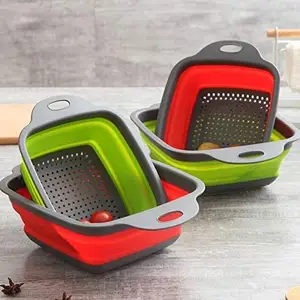 Eco-Friendly Kitchen Sink Strainers Folding Heat-Resistant Space-Saving Basket Silicone Collapsible Colanders with Handles