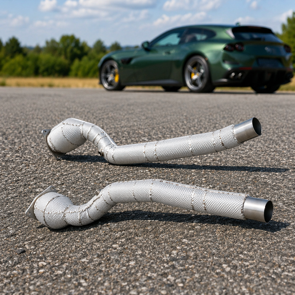 VantaFlow Upgraded Stainless Steel Catted Downpipe Performance Exhaust Pipe Raw Finish for Ferrari FF GTC4 Lusso 6.3L V12 2011-2016