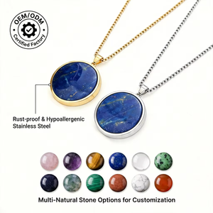 Collier pendentif en lapis-lazuli naturel pour homme, plaqué or/argent 18K PVD, acier inoxydable 316L, pierre précieuse, anti-ternissement, minimaliste, OEM - Product Image 1