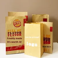 Sacs d'emballage alimentaire jetables en papier kraft à fond carré pour hamburgers et pains à emporter, épais, laminés, imprimés, sans plastique