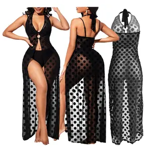 Robe de plage pour femmes, grande taille, personnalisée, Cover-Up pour maillots de bain, pois noirs, vêtements de plage, nouvelle collection