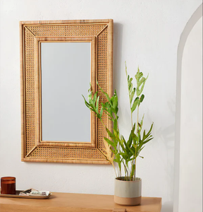 Miroir mural en osier naturel fait à la main Design rustique Style élégant Vintage Boho minimaliste Accent pour la décoration de salon - Product Image 3