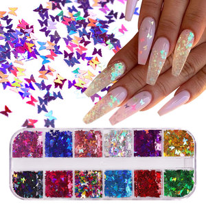 Misscheering 12 couleurs, paillettes fluorescentes en forme de papillon pour nail art, paillettes 3D colorées, accessoires de manucure - Product Image 2